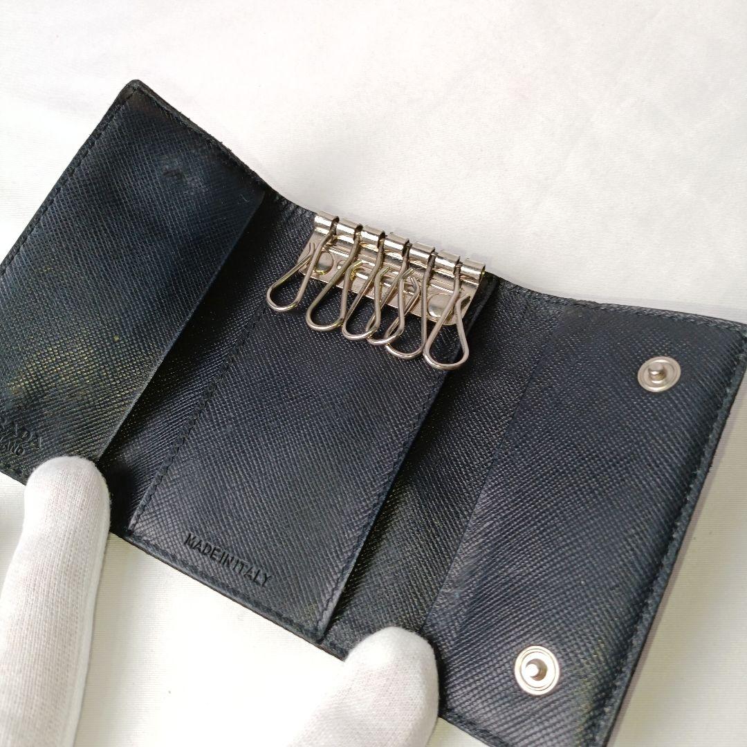 ■PRADA 6連キーケース ブラック 三角ロゴ 専用箱・ギャランティカード付