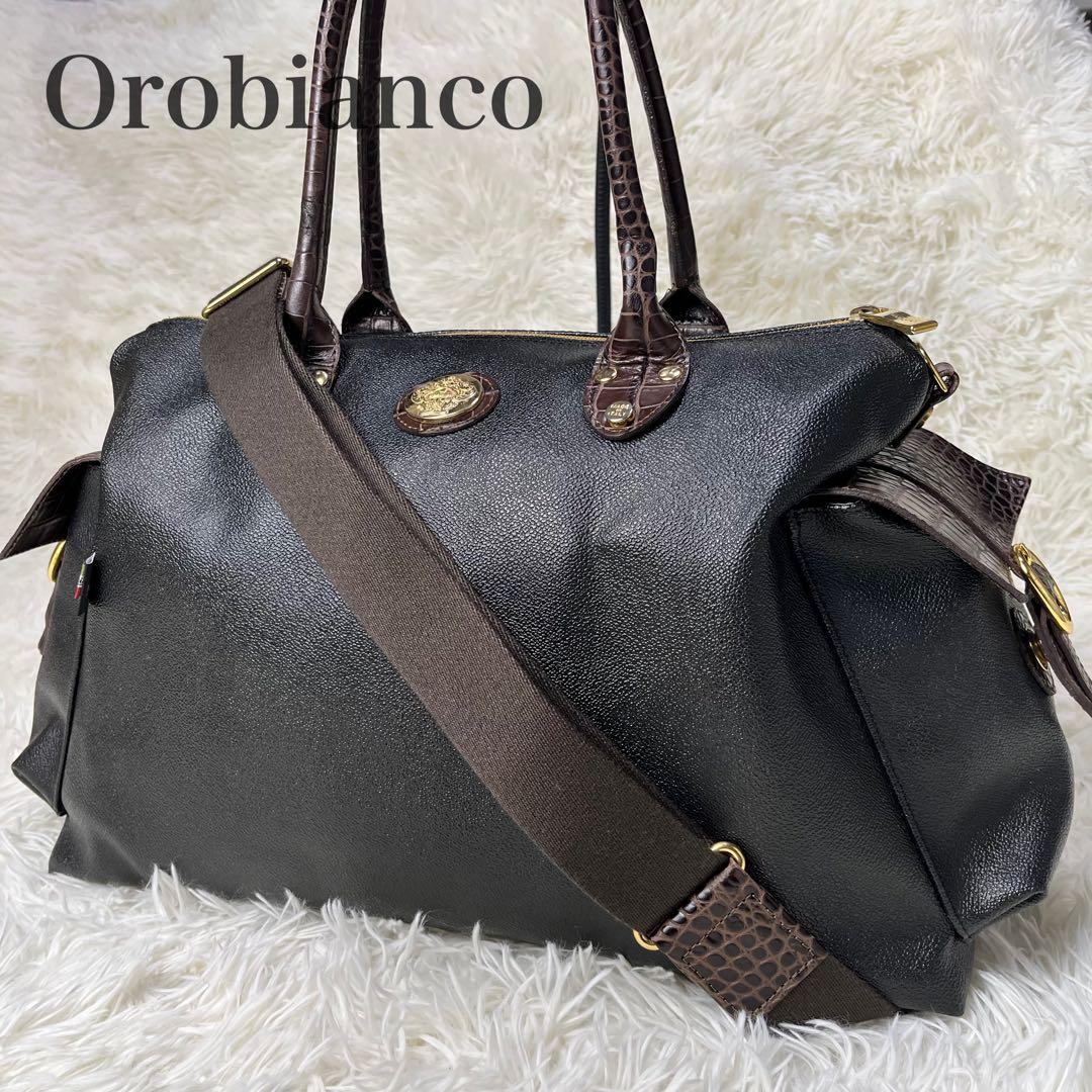 Orobianco ボストンバッグ 2way PVC クロコ型押し ブラック