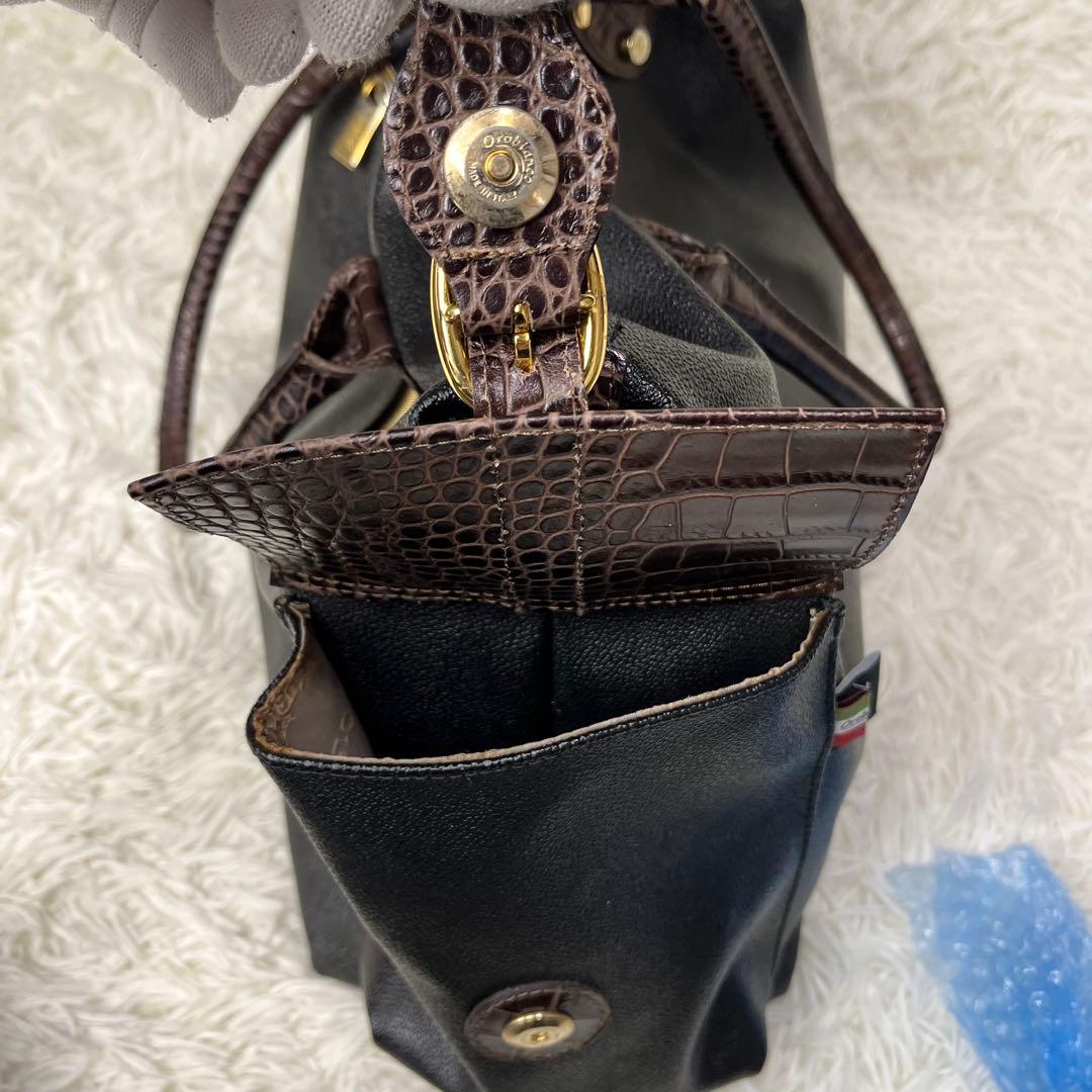 Orobianco ボストンバッグ 2way PVC クロコ型押し ブラック