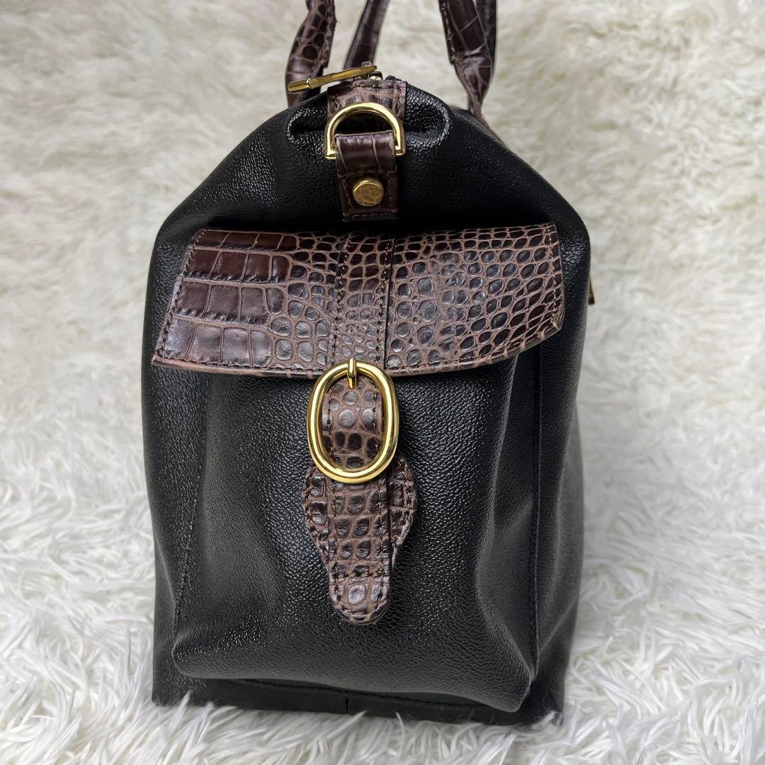 Orobianco ボストンバッグ 2way PVC クロコ型押し ブラック