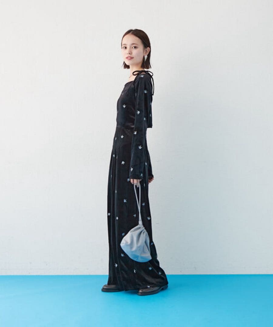 mystic ミスティック 森川企画 フラワーベロアワンピース サイズ1 黒