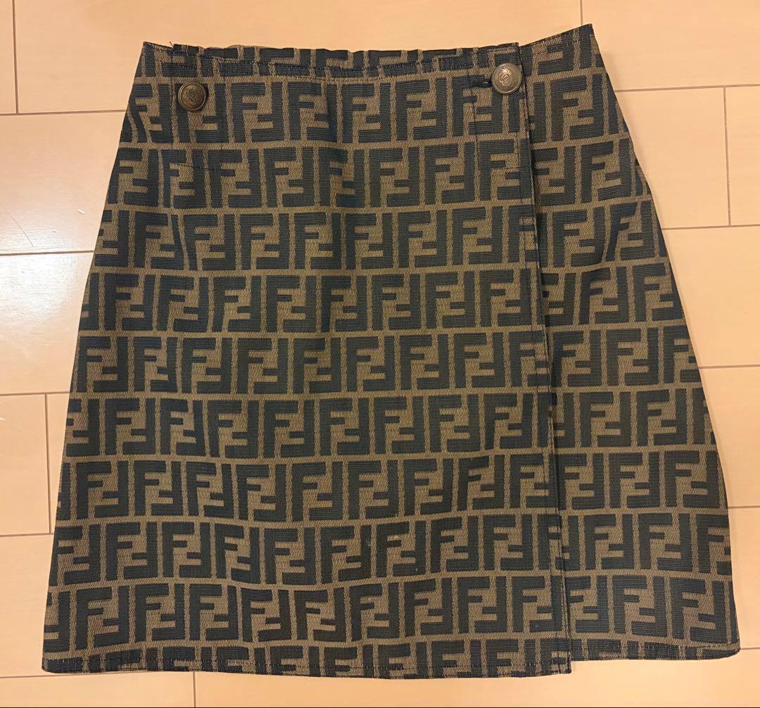 FENDI レア　ヴィンテージ　巻きサロペットスカート　40 ズッカ柄