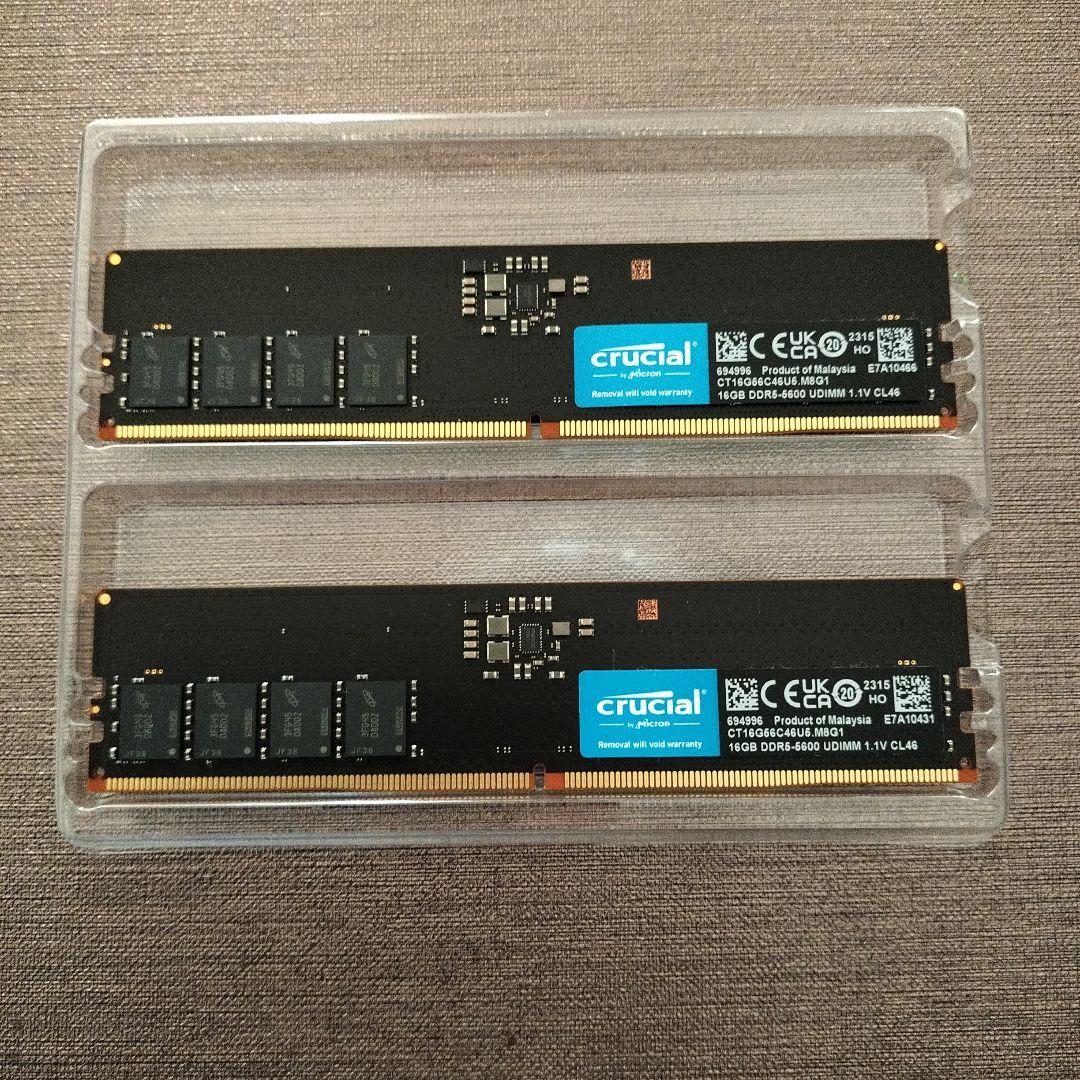 crucial 16GB DDR6-5600 UDIMM メモリ×2 32GB