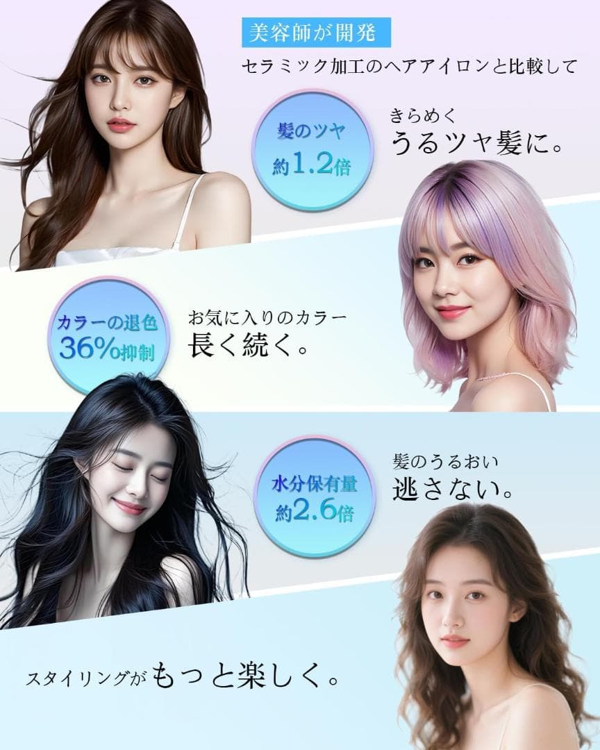 K082 ヘアアイロン ストレート＆カール 2way布製プレート マイナスイオン
