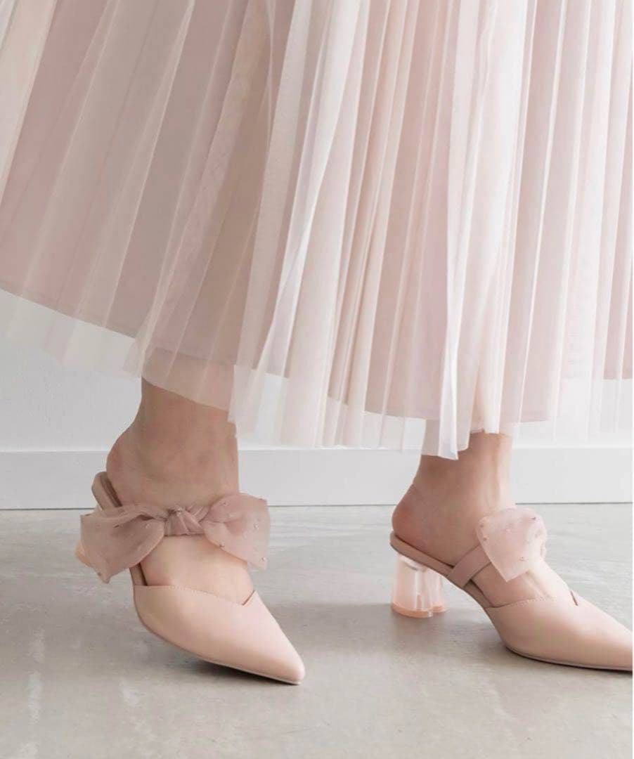 RANDA ハートコレクション シアーリボンミュールパンプス