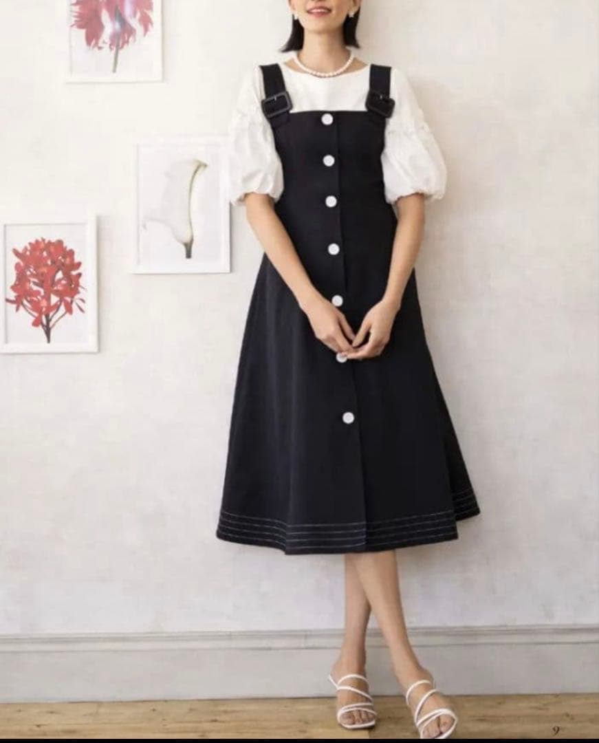 エムズグレイシー　カメリア　aライン ジャンパースカート　黒　ワンピース　38