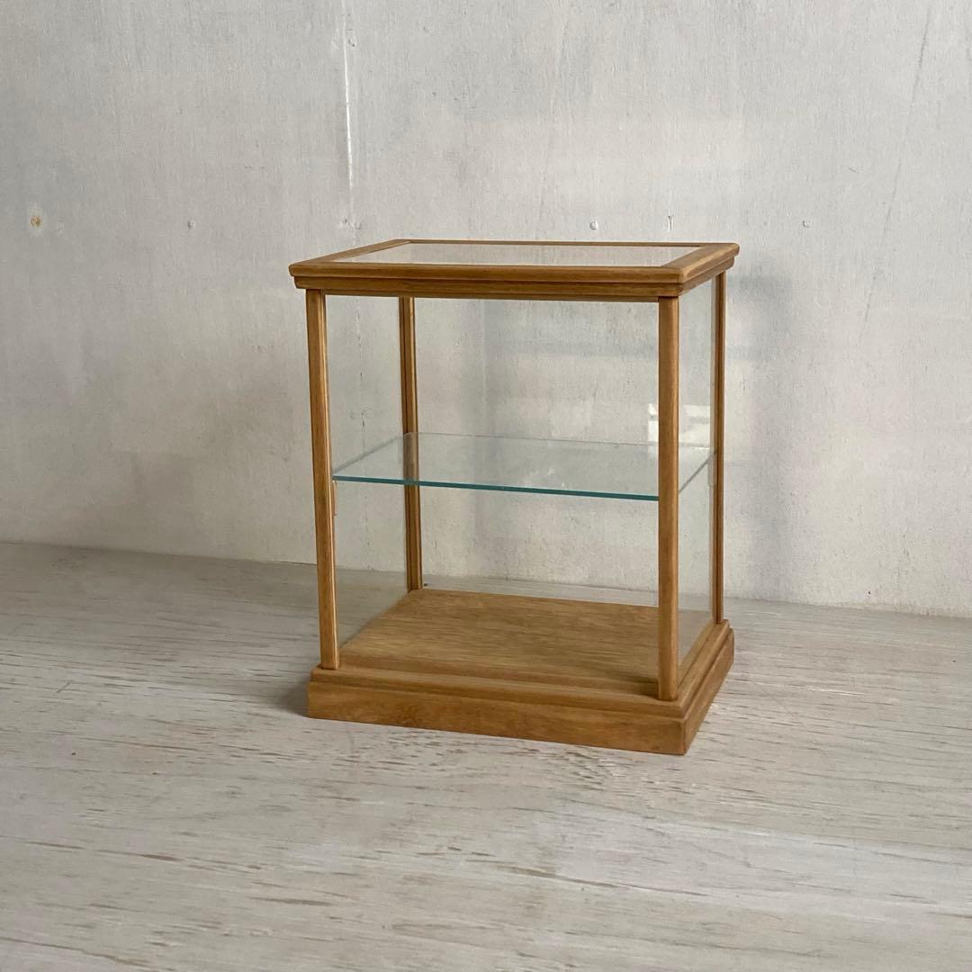 rin 古い木製 小振り ガラスケース 2段 卓上ショーケース 扉なし