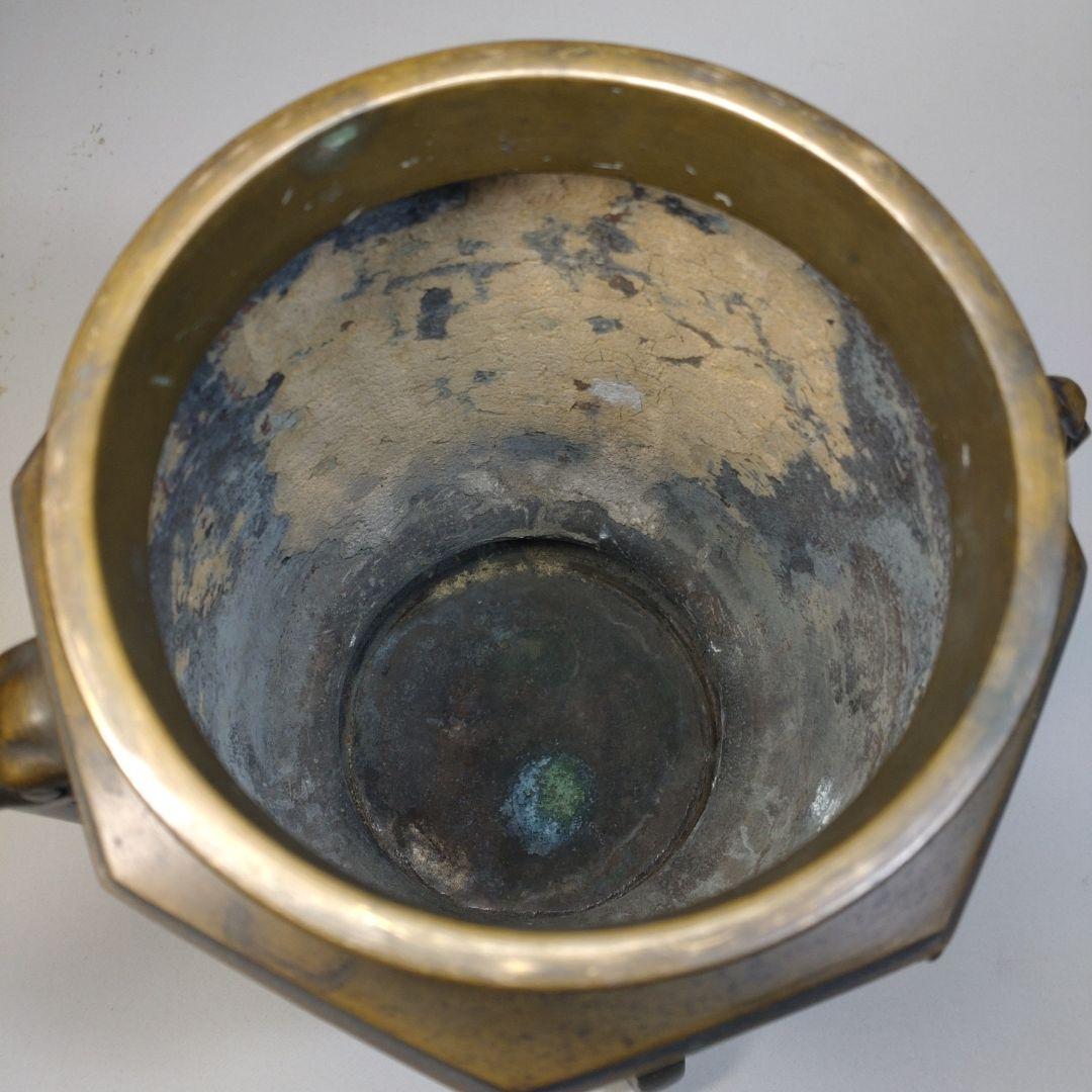 黄銅製　龍鳳凰図 双獣耳 獣足 薄端