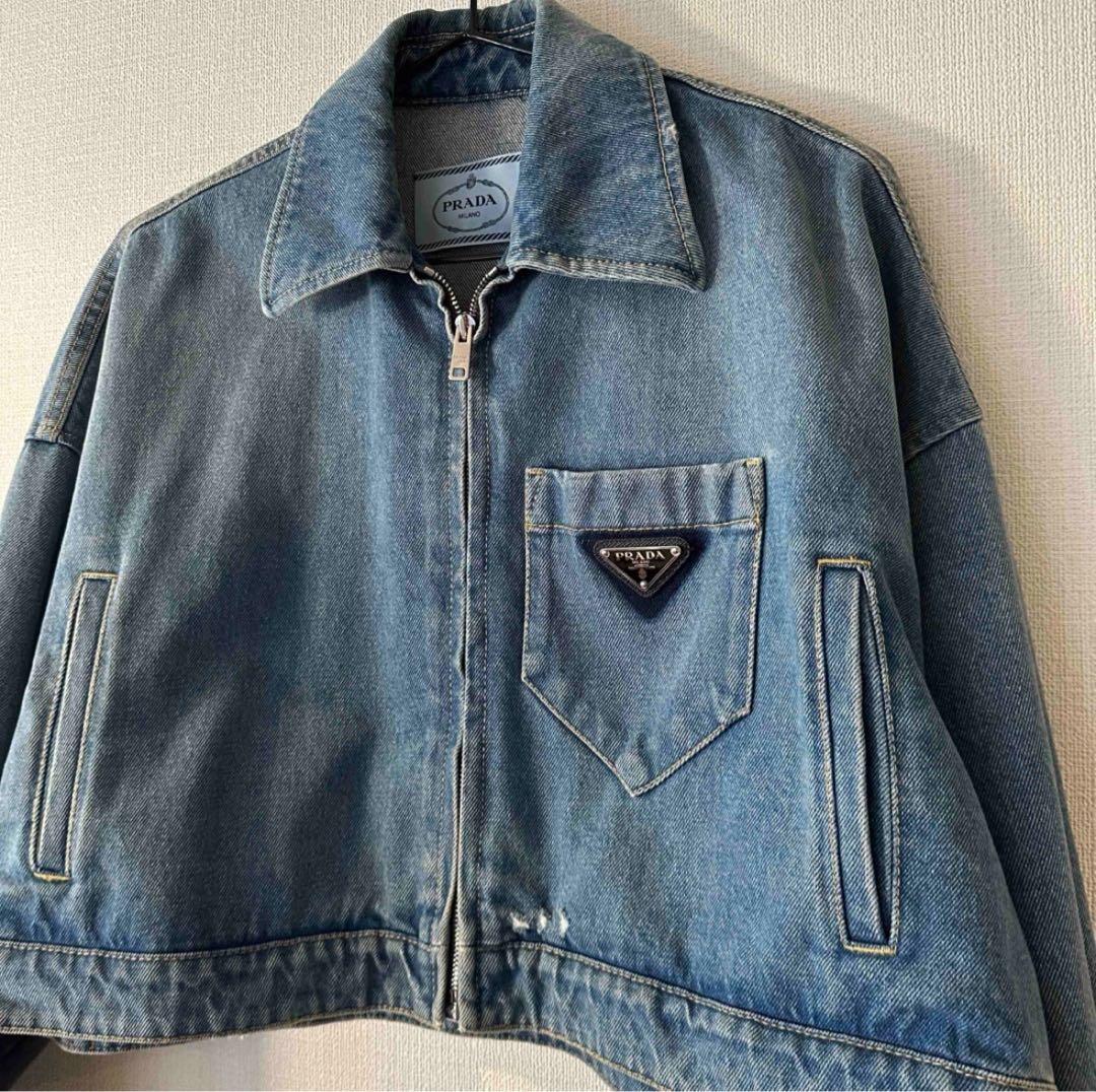 美品プラダダメージデニムクロップドジャケット36