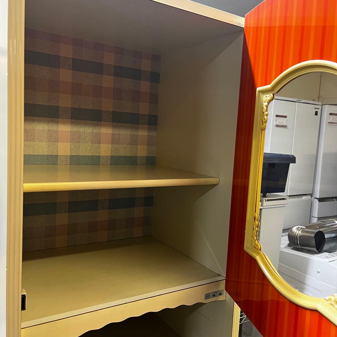 昭和レトロ 本棚 引き出し4段 レトロポップ 食器棚 飾り棚 シェルフ オレンジ