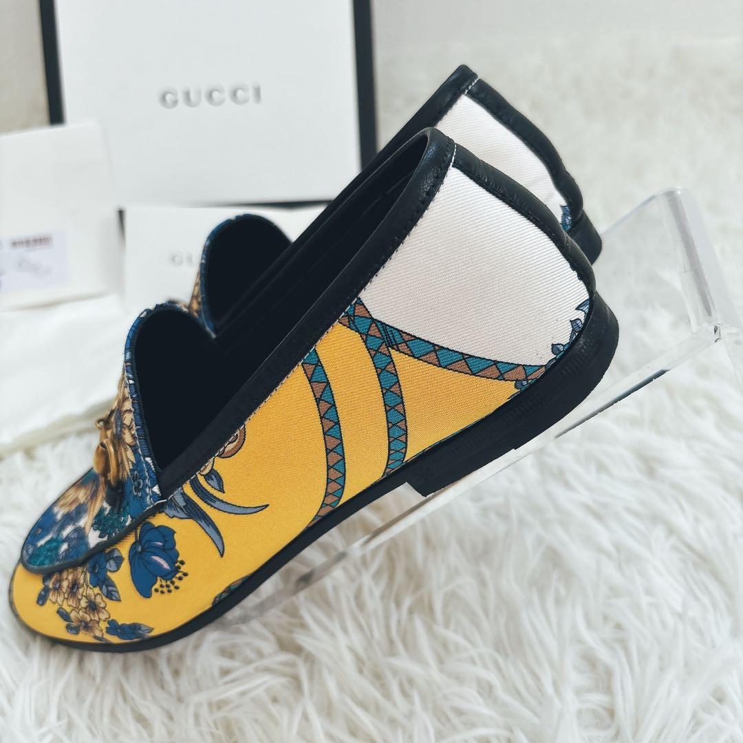 GUCCI フラワープリント　ローファー　総柄　ブルー　イエロー　36ハーフ