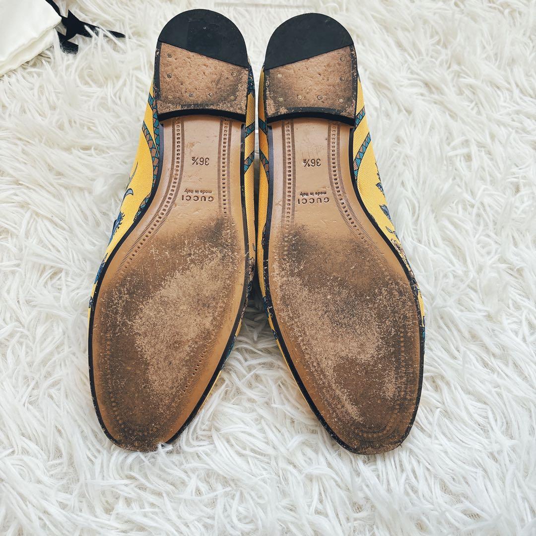 GUCCI フラワープリント　ローファー　総柄　ブルー　イエロー　36ハーフ