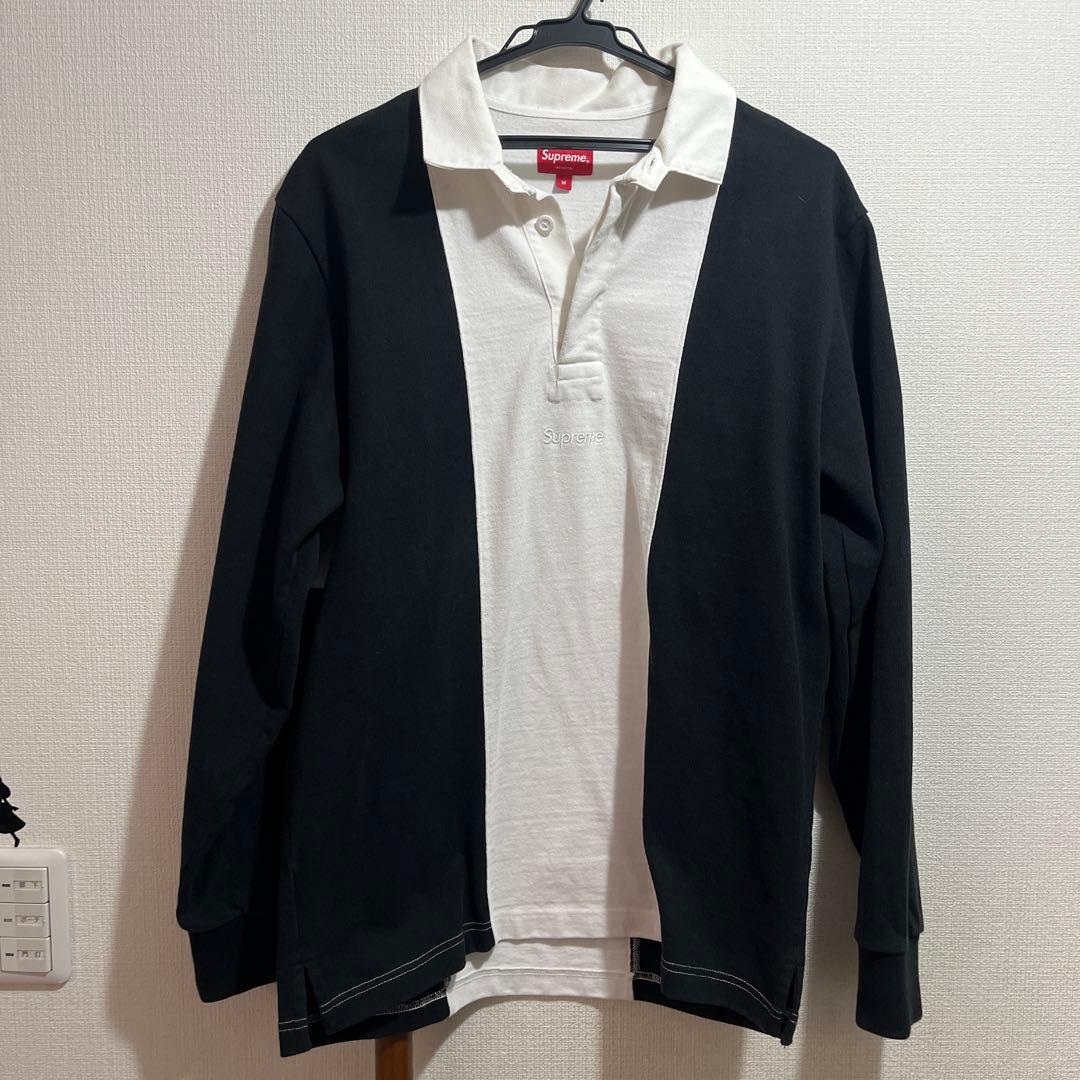 Supreme ラガーシャツ M ブラック/ホワイト