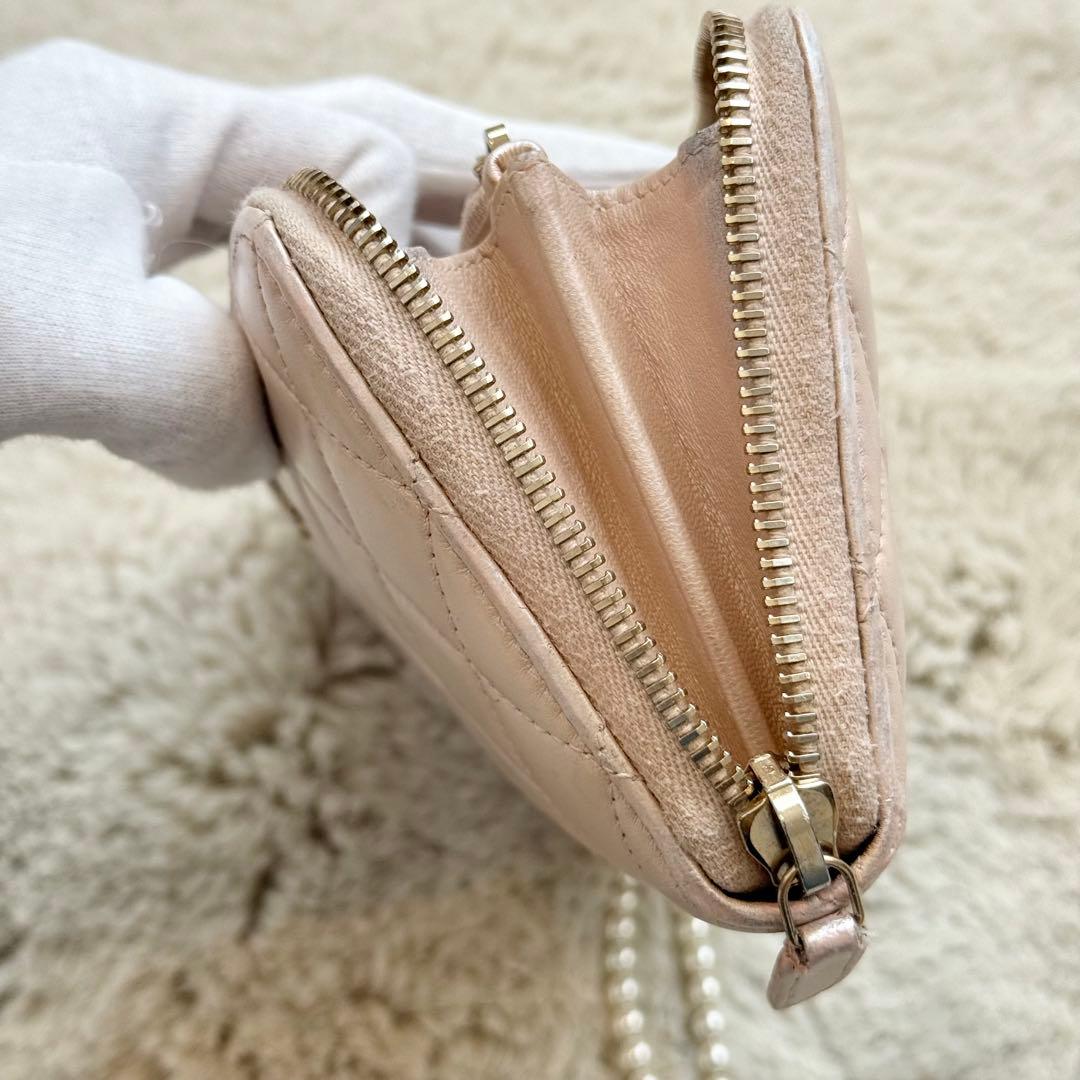 ゆずCHANEL キルティング レザー 長財布 パールピンクベージュ