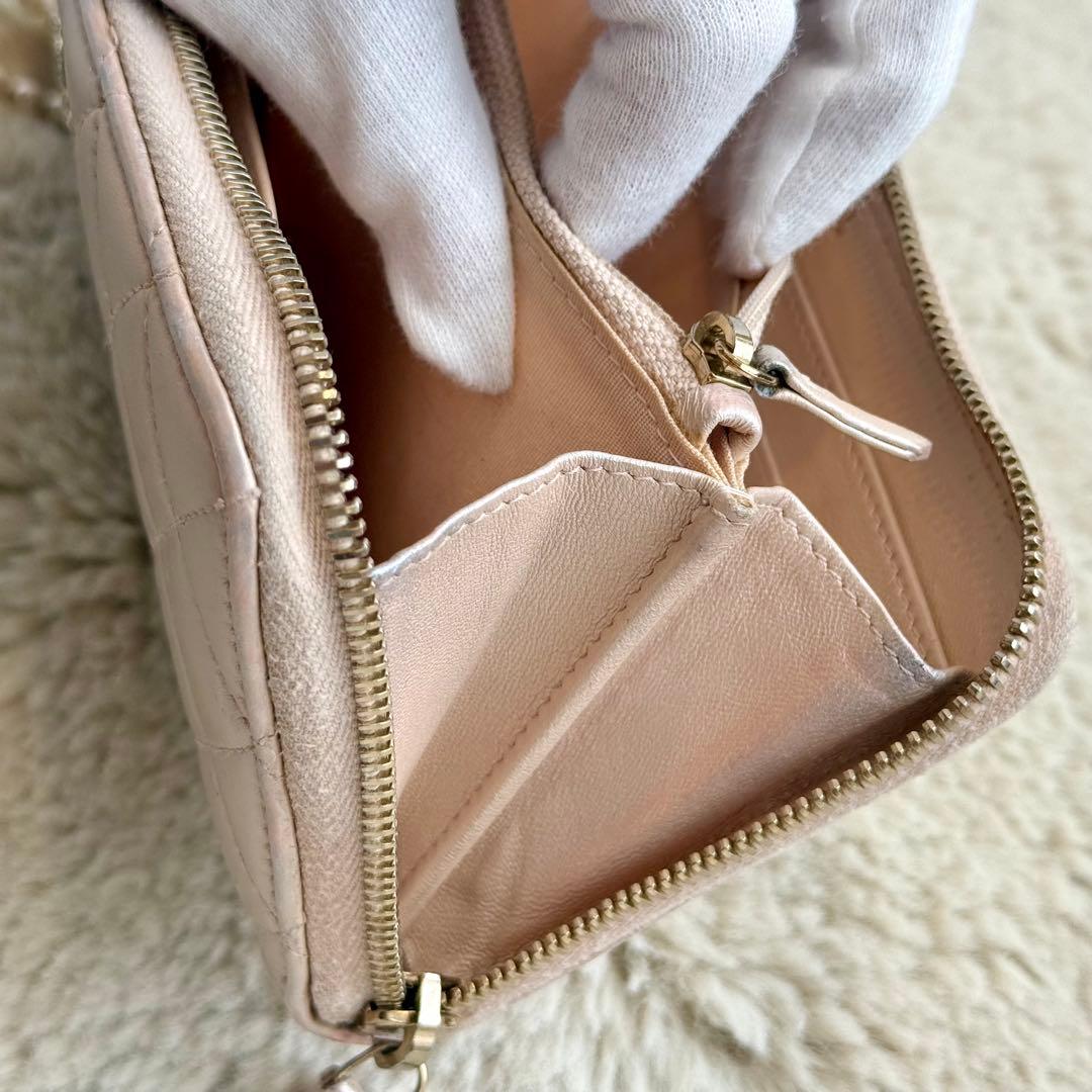 ゆずCHANEL キルティング レザー 長財布 パールピンクベージュ