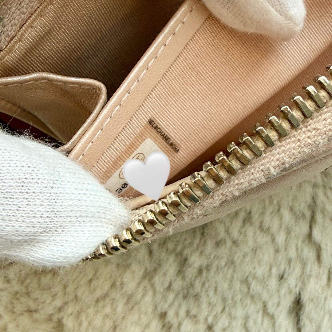 ゆずCHANEL キルティング レザー 長財布 パールピンクベージュ