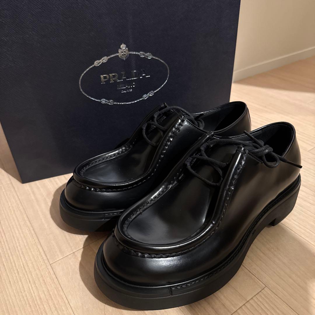 PRADAダイアパソンブラッシュドレザーレースアップシューズ UK8/27cm