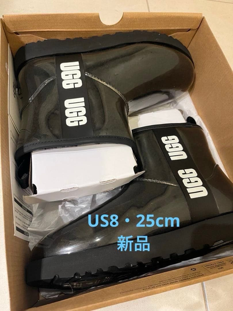 新品 UGG レディース クラシック クリア ミニ 黒 8　25㎝　レインブーツ