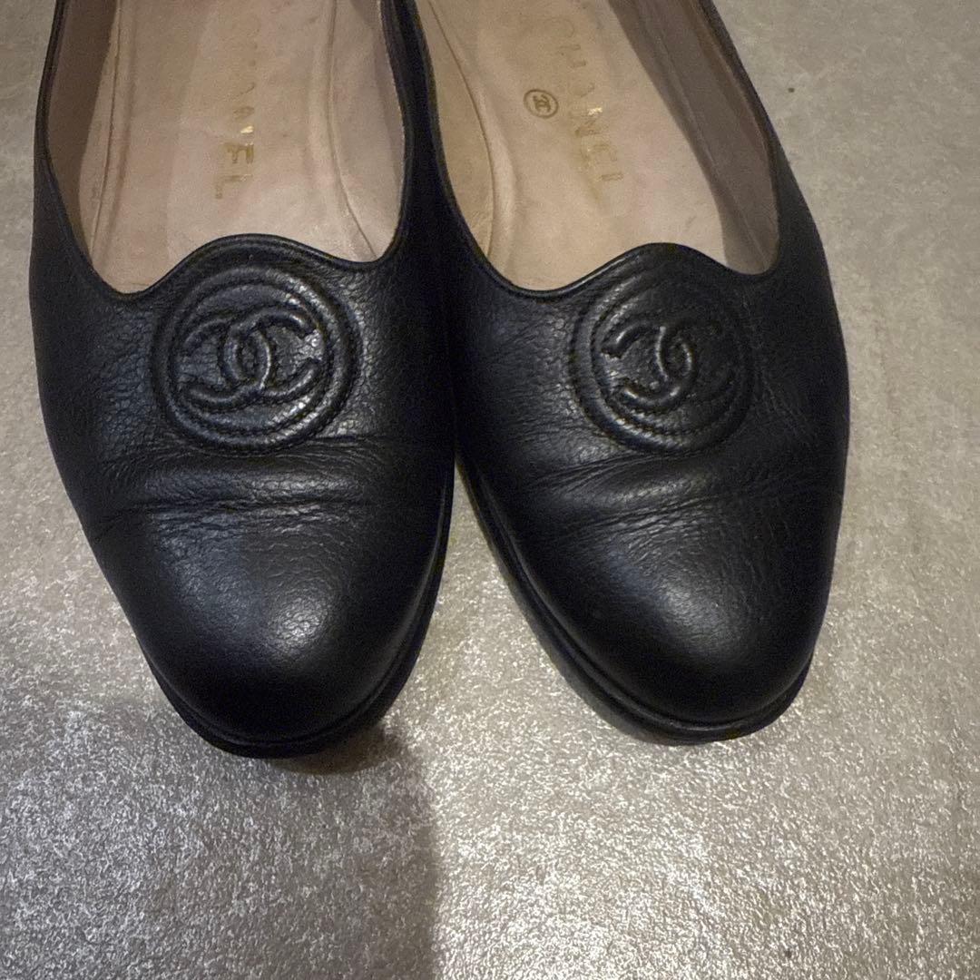 CHANEL シャネル パンプス 23.5cm 黒 ローファー ココマーク