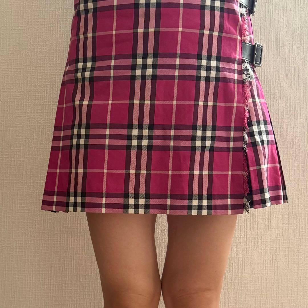 【美品】バーバリーロンドン プリーツスカート ノバチェック マゼンタピンク