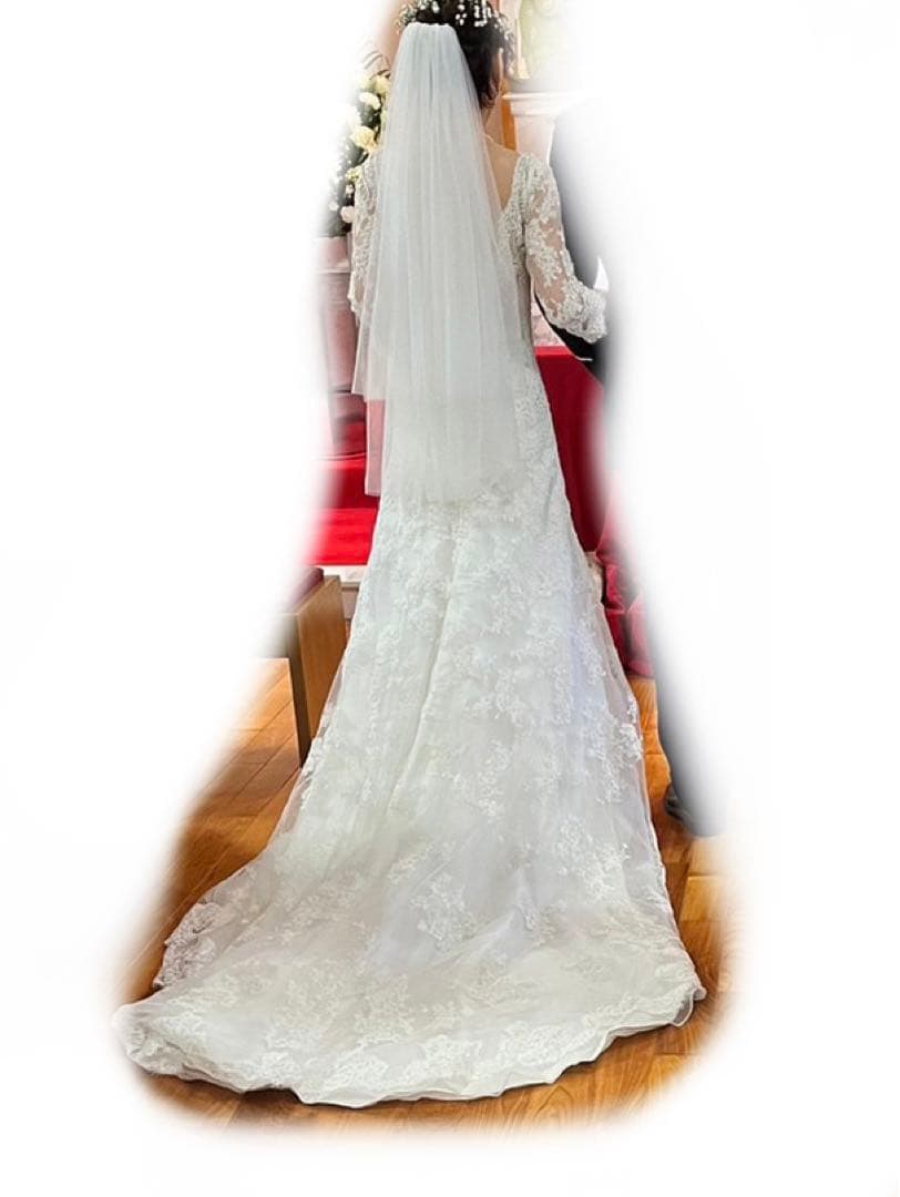 ウェディングドレス　前撮り衣装　袖あり　七分袖