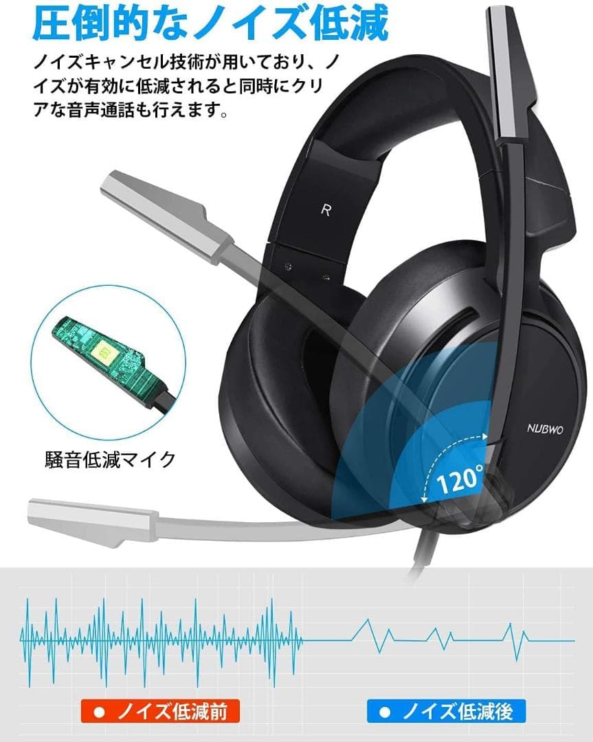 マイク付き 有線 軽量 ノイズキャンセリング ゲーミングヘッドセット