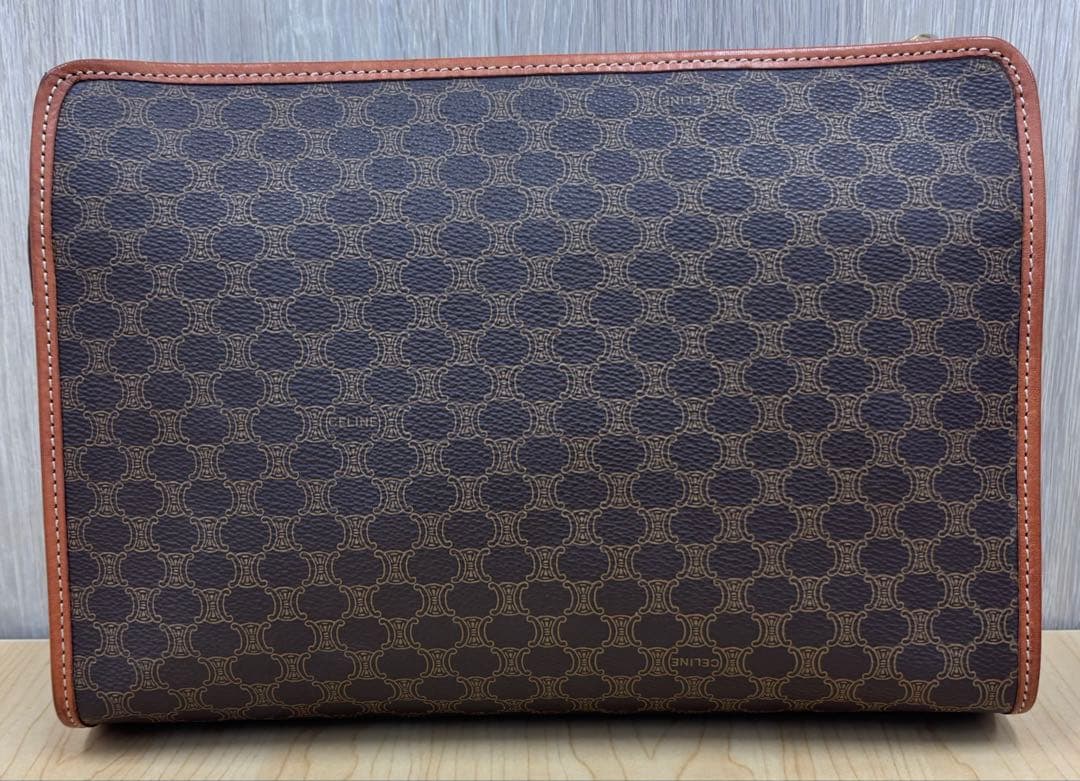 美品 CELINE セリーヌ マカダム クラッチバッグ ブラウン PVC