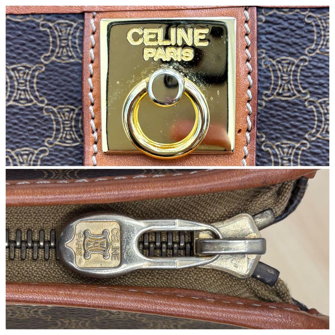 美品 CELINE セリーヌ マカダム クラッチバッグ ブラウン PVC
