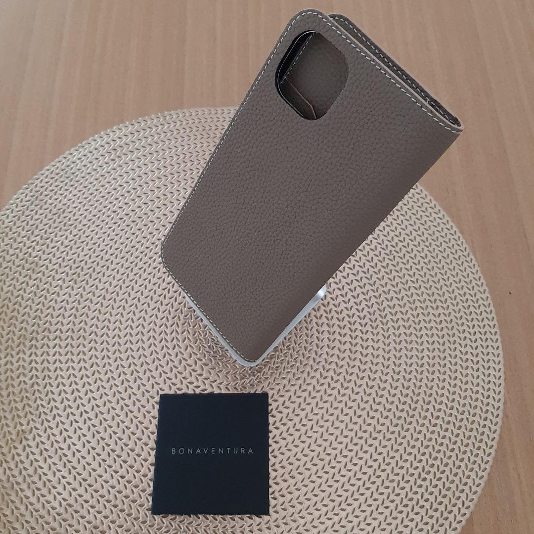 ボナベンチュラiPhone14Plusダイアリーケース　エトープ　シュリンクレザ