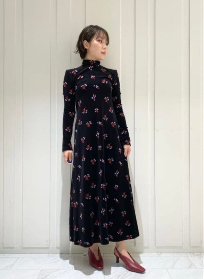 ワンピース Floral Velour Jacquard High Neck Dress