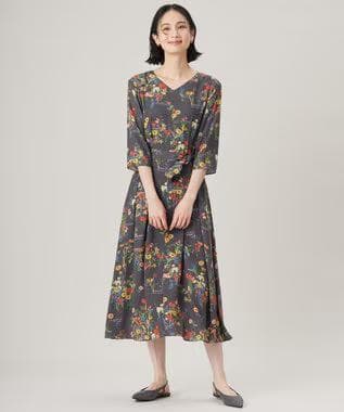 自由区★【洗える】フラワーガーデンプリント ワンピース★44★スレート★1回着用