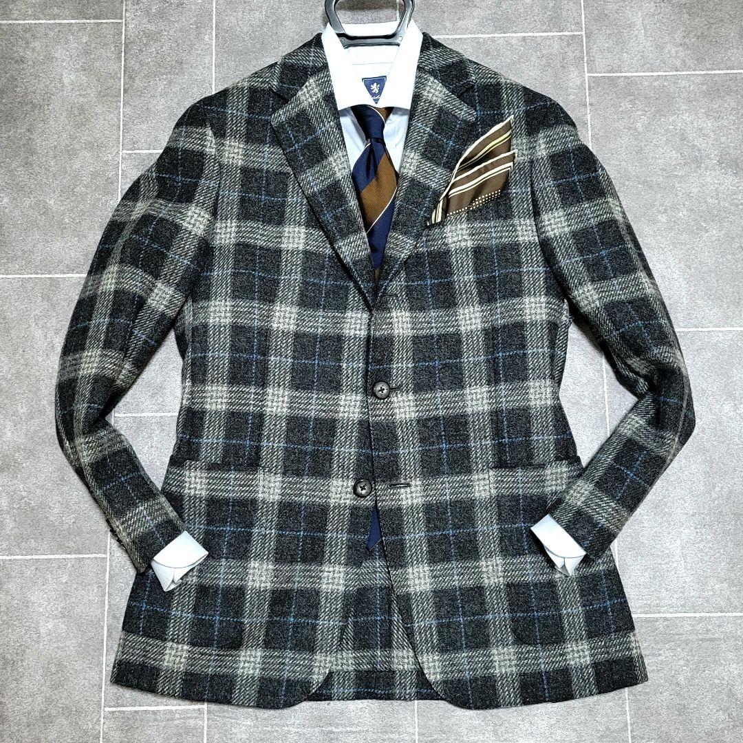 ★極美品 ボリオリ 秋冬極厚起毛ツイード ダークグレー テーラードジャケット