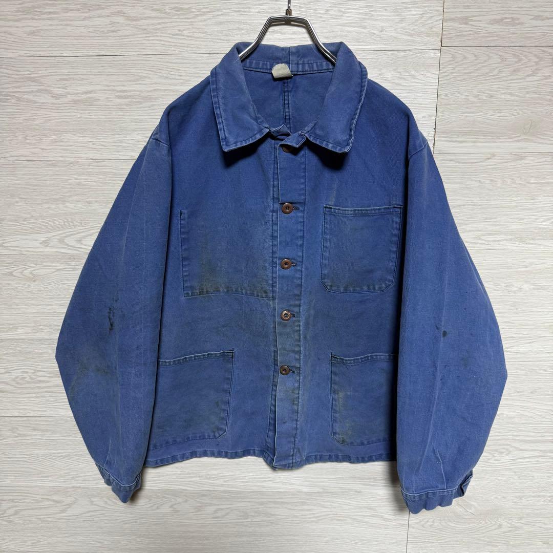 40s〜50s フレンチワークジャケット 良フェード モールスキン 木ボタン