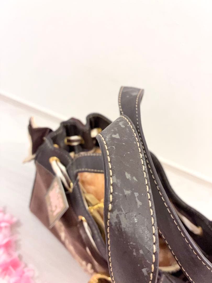 レア　ジューシークチュール　リボン　リング　チャーム付き　バッグ　ブラウン