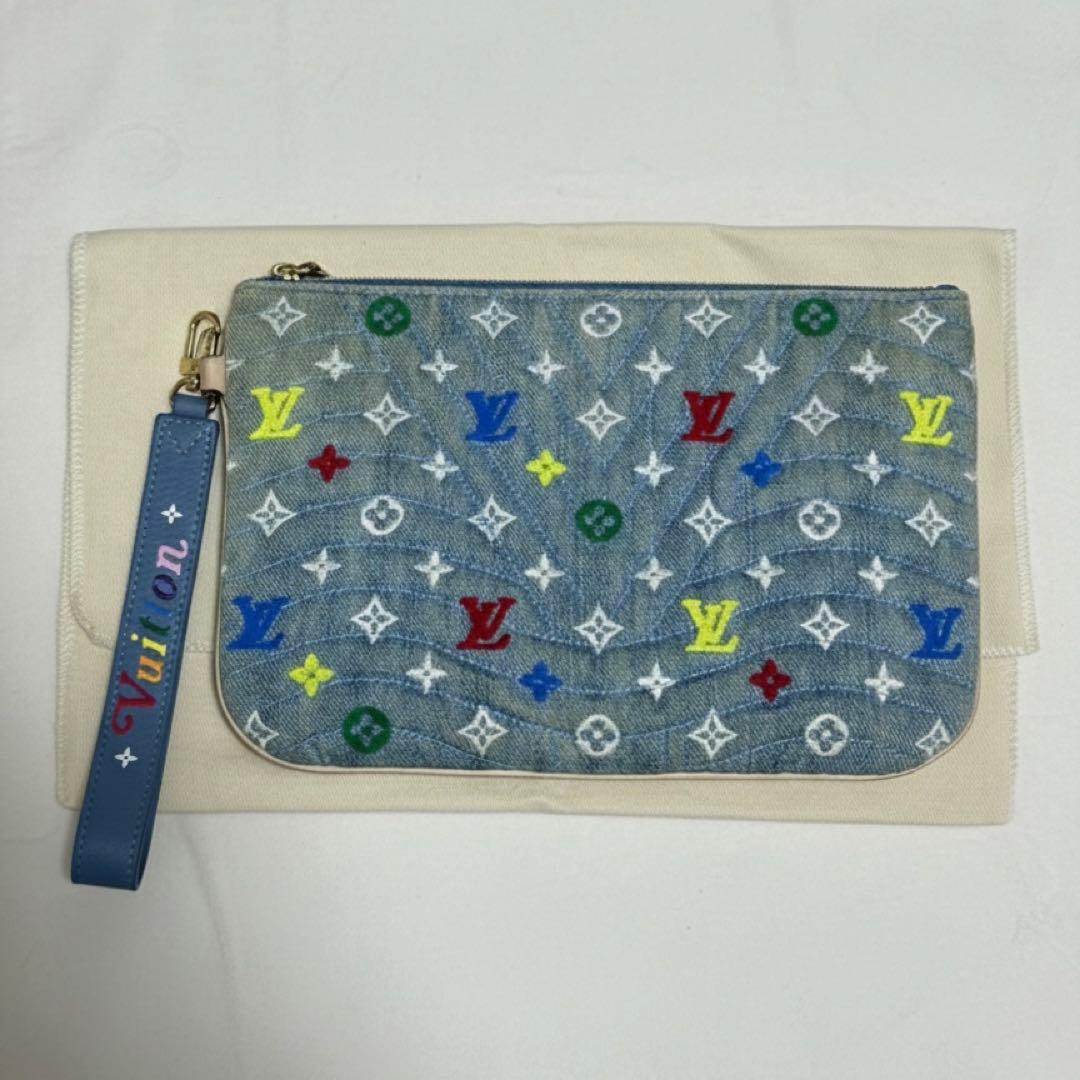【希少・限定品】ルイヴィトン　クラッチバッグ デニム ライトブルー マルチカラー