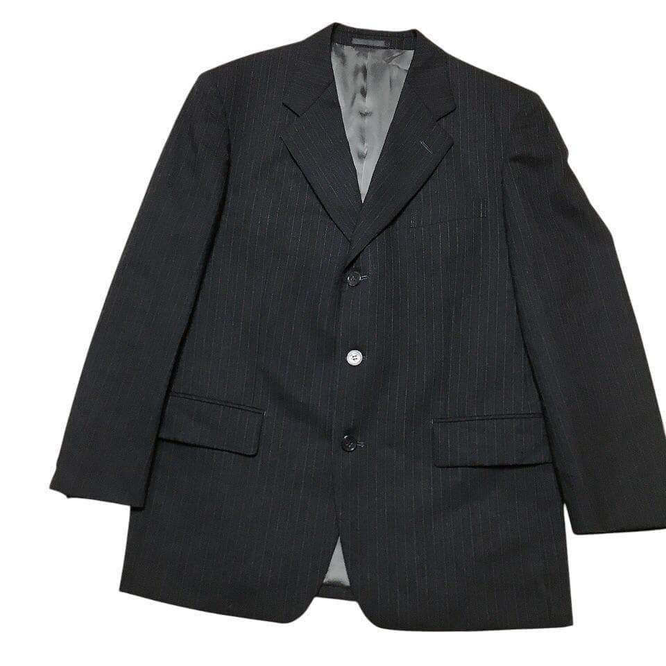 【美品】五大陸 高級ウール使用 メンズスーツ セットアップ ストライプ ビジネス