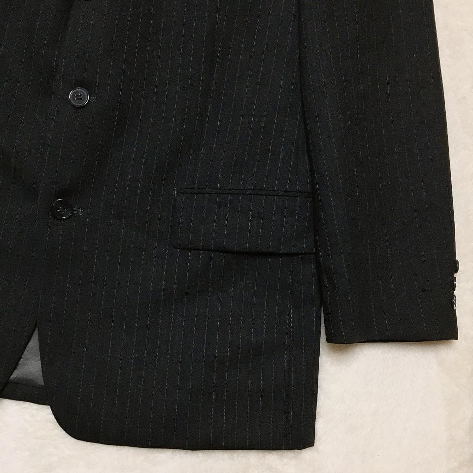【美品】五大陸 高級ウール使用 メンズスーツ セットアップ ストライプ ビジネス
