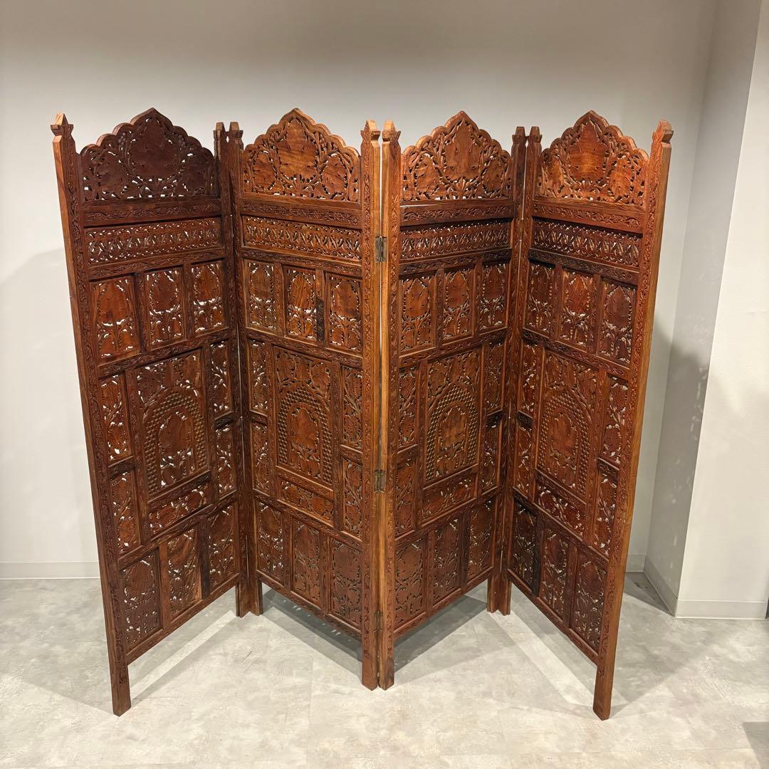 透かし彫り　アジアン　パーテンション　4連　ヴィンテージ　2/2