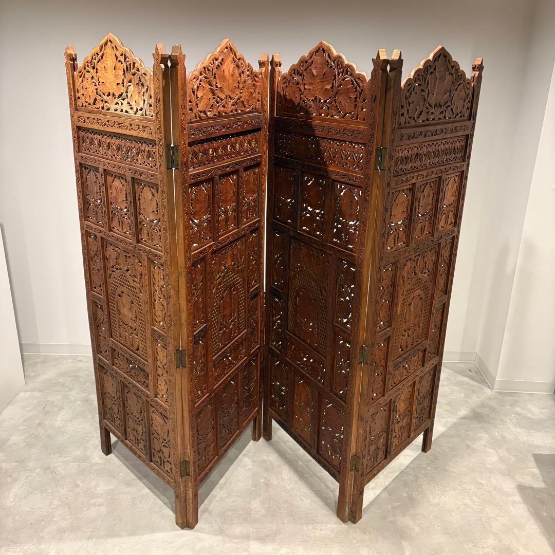 透かし彫り　アジアン　パーテンション　4連　ヴィンテージ　2/2