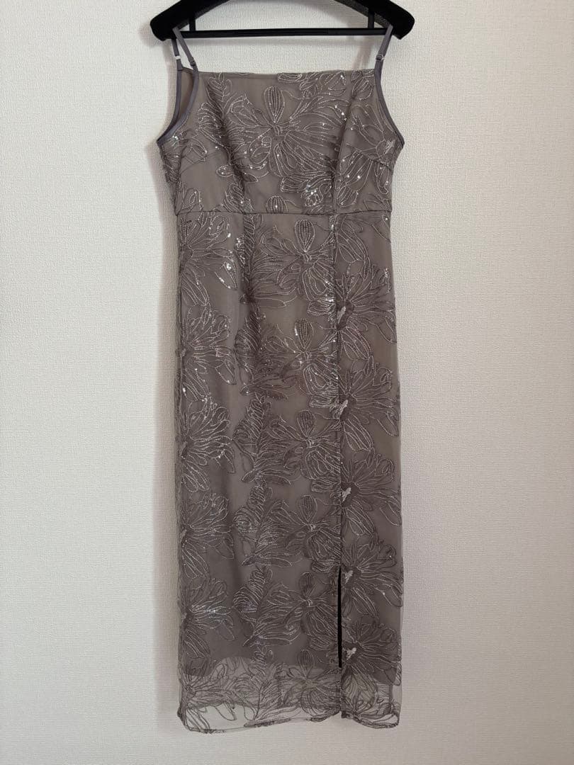 《LEJA 》フリルチュールスリーブリボンIラインワンピースドレス結婚式二次会