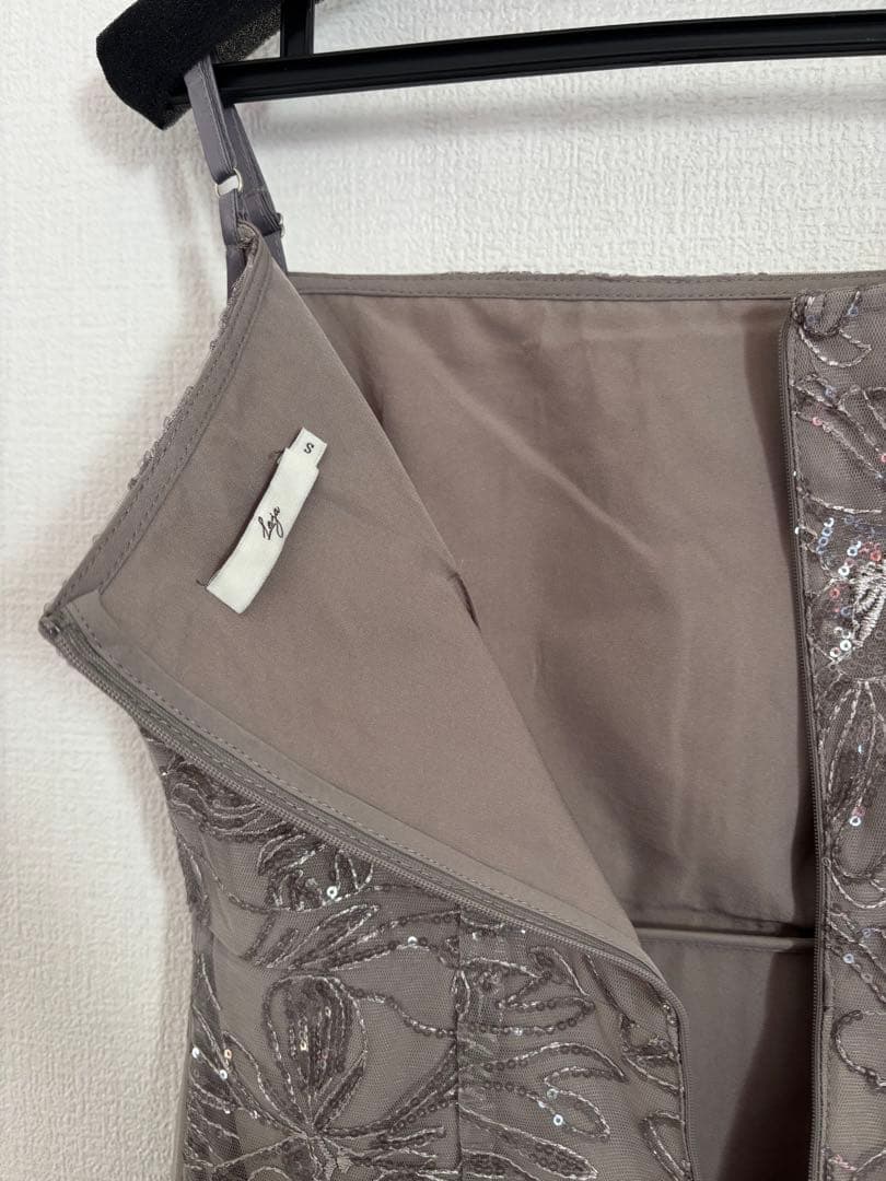 《LEJA 》フリルチュールスリーブリボンIラインワンピースドレス結婚式二次会