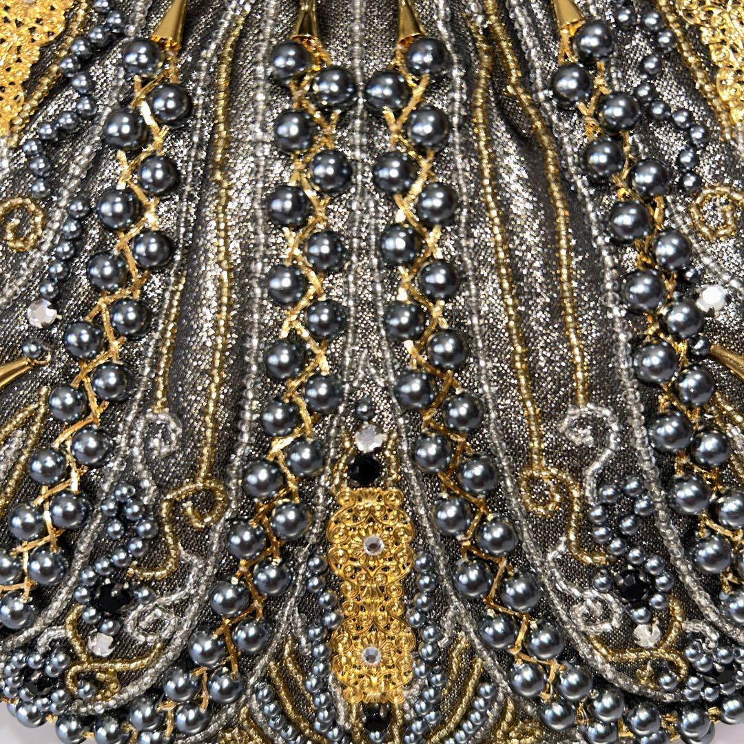 ビーズバッグ パーティバッグ がま口 チェーン ゴールド×ブラック 和装バッグ