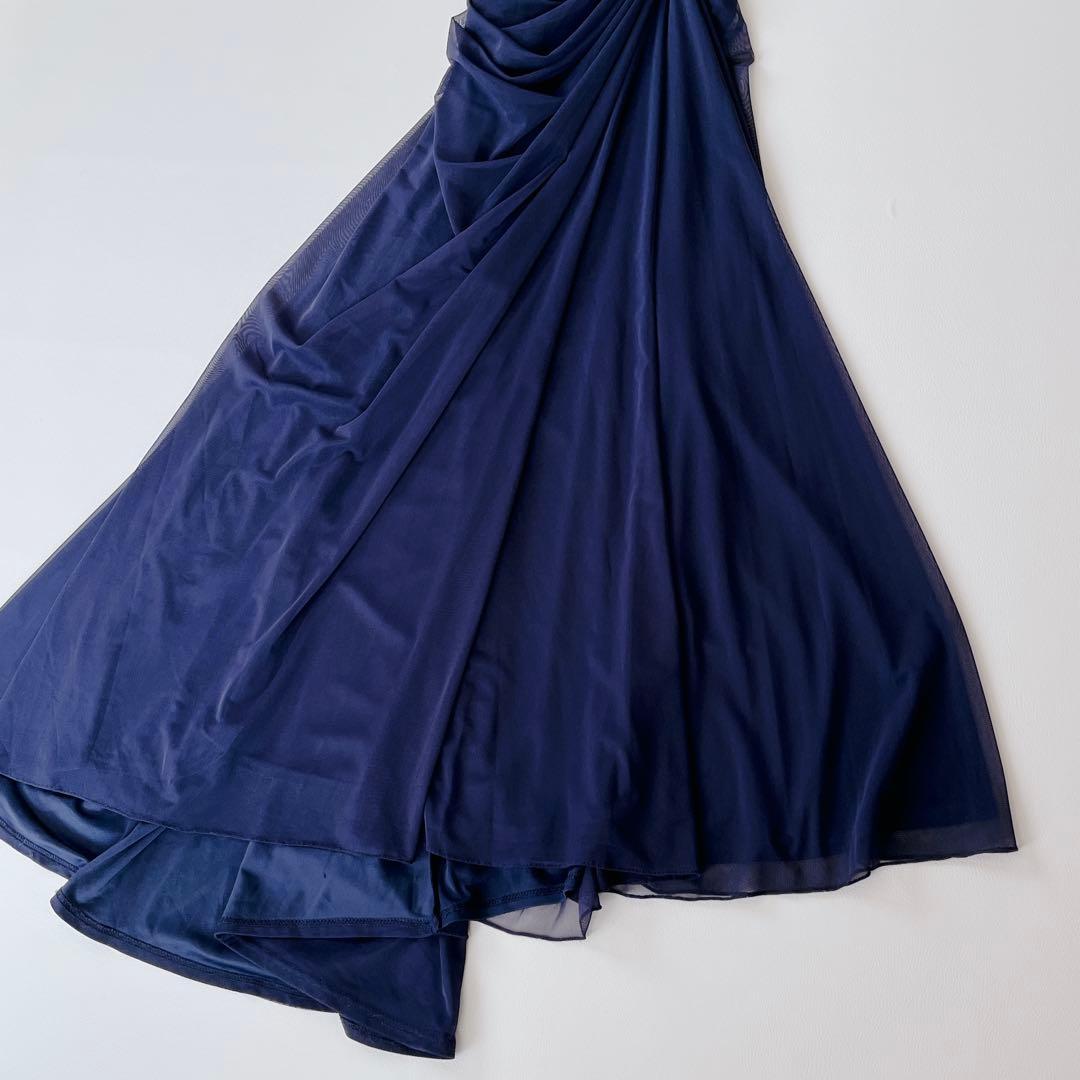 TADASHI SHOJI ドレス　メッシュ アシンメトリー ギャザー ネイビー