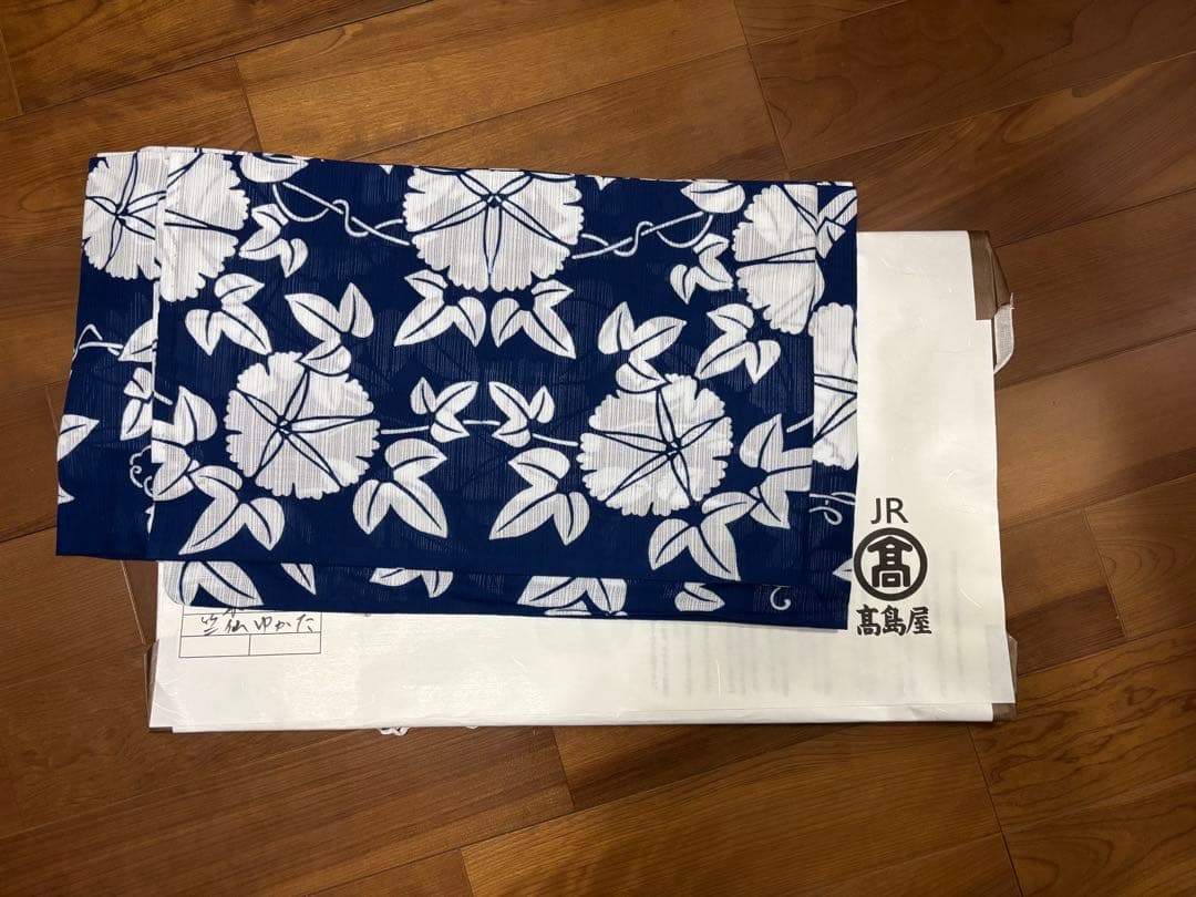 竺仙 高島屋で仕立て 浴衣 綿絽 朝顔 納戸色