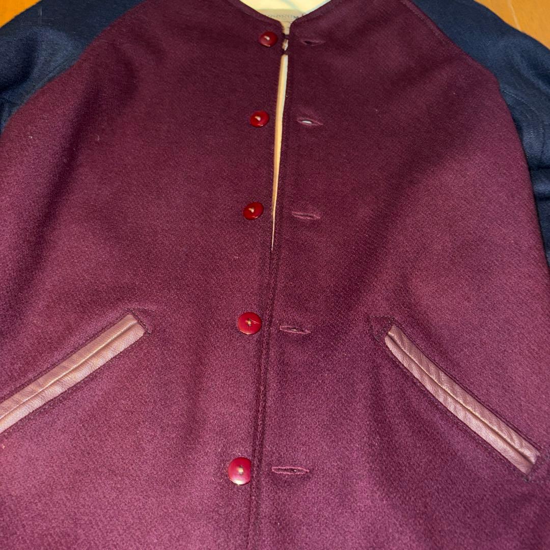 スクーカムのウール混合 スタジャン ワインレッド ネイビー