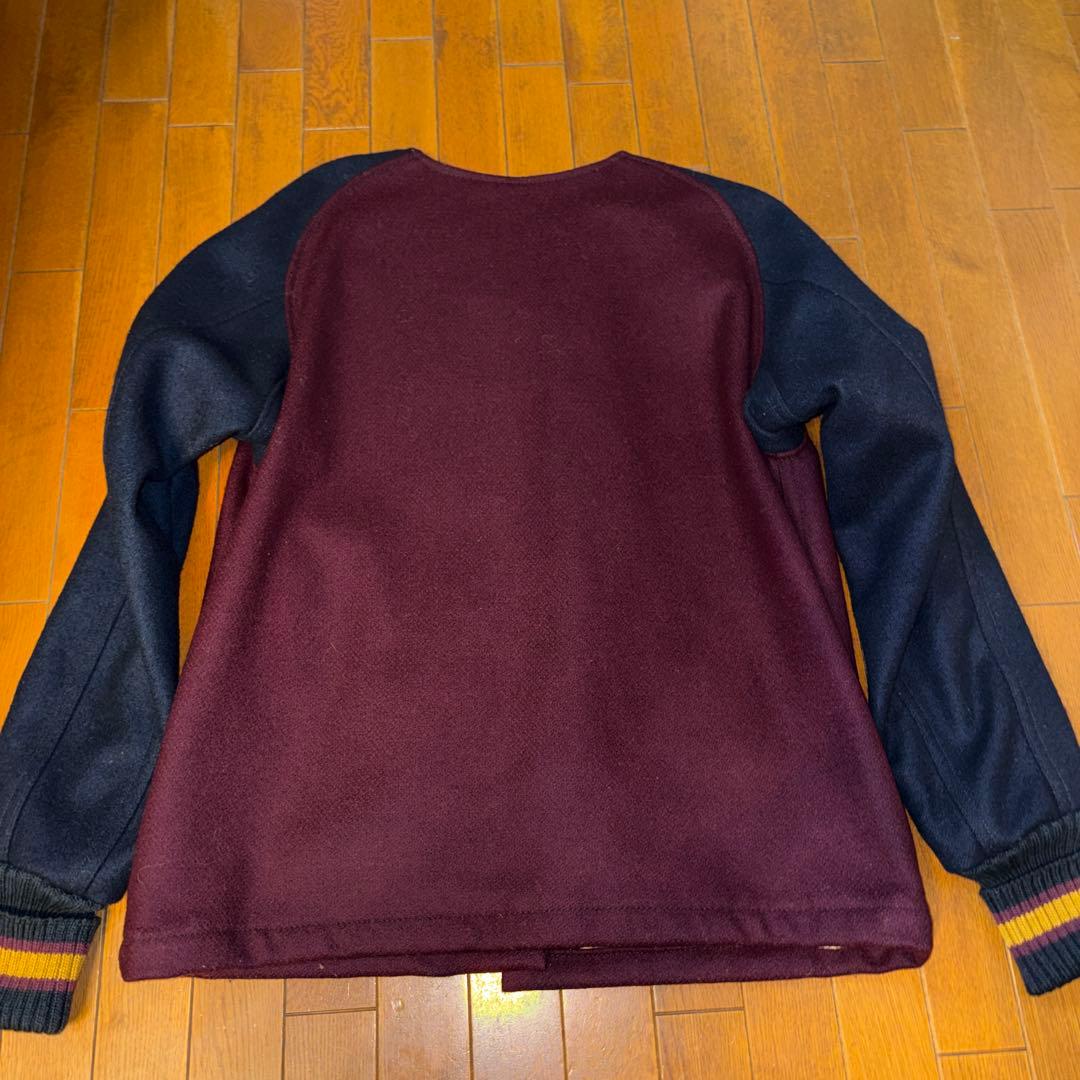 スクーカムのウール混合 スタジャン ワインレッド ネイビー