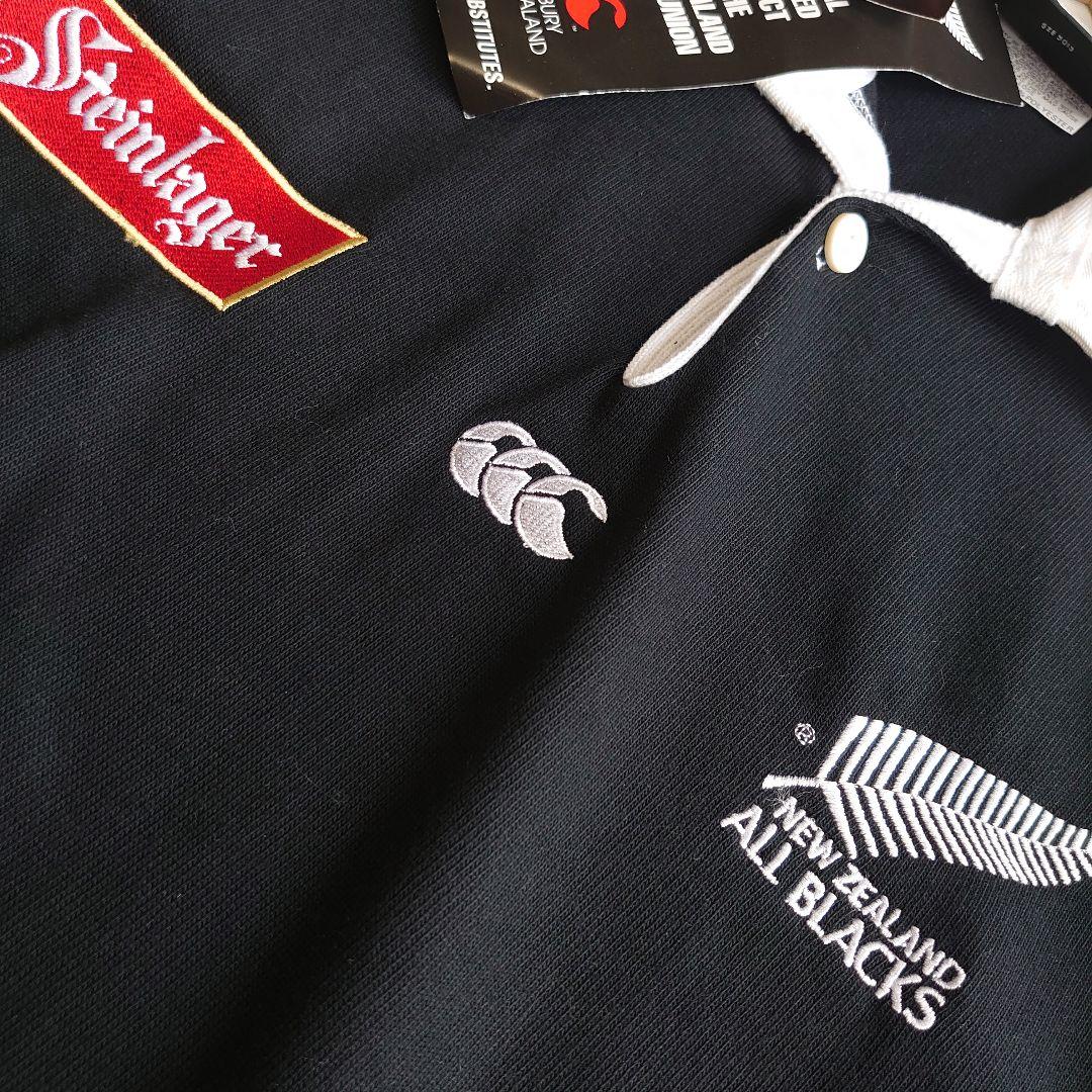 【新品】カンタベリー オールブラックス ロゴ刺繍 ラガーシャツ M 半袖