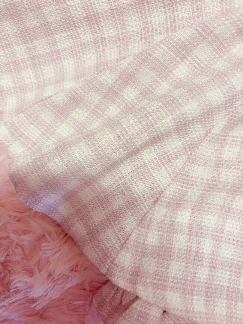 ♡LIZLISA ギンガムツイードサスペンダー付スカパン ピンク♡