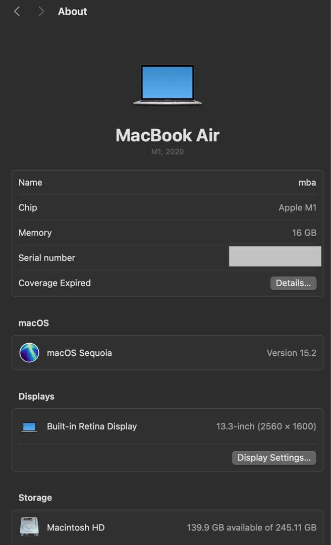 tarubird2443様 Apple MacBook Air M1, 2020