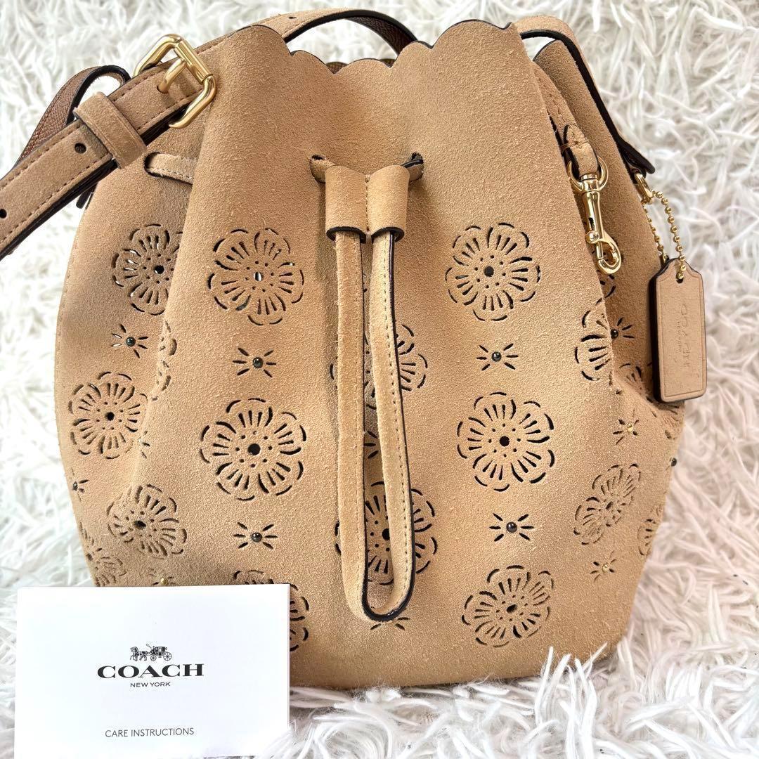 ✨希少/美品✨コーチ ショルダーバッグ ティーローズ パンチング スエード調